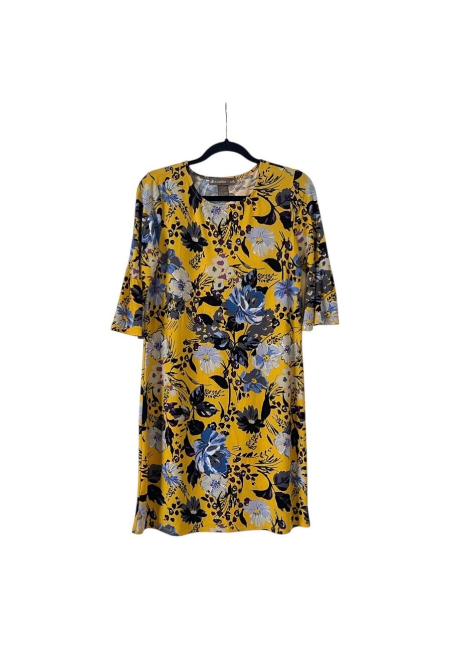 Alexandra + Oak Yellow And Blue Floral Bell Sleeve Dress Medium